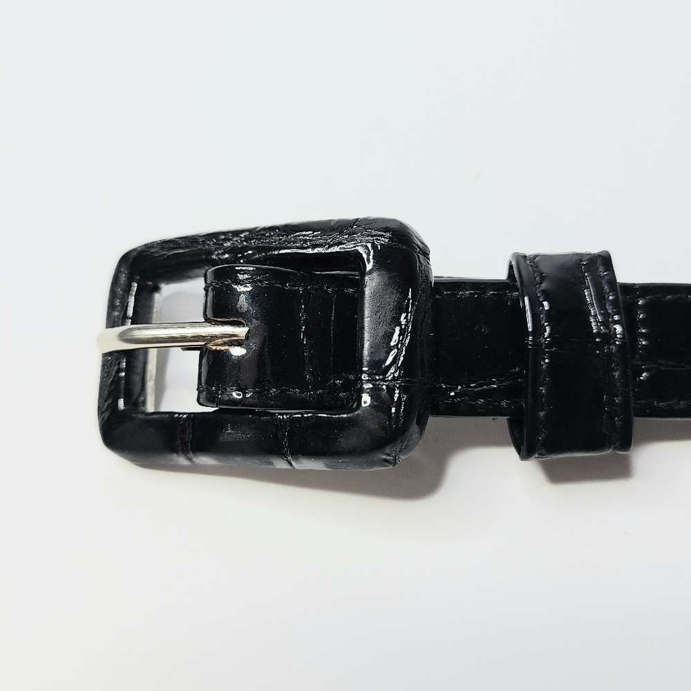 Ann Turk Black Patent Leather Crocodile Animal Print Vintage Belt - Picture 5 of 8